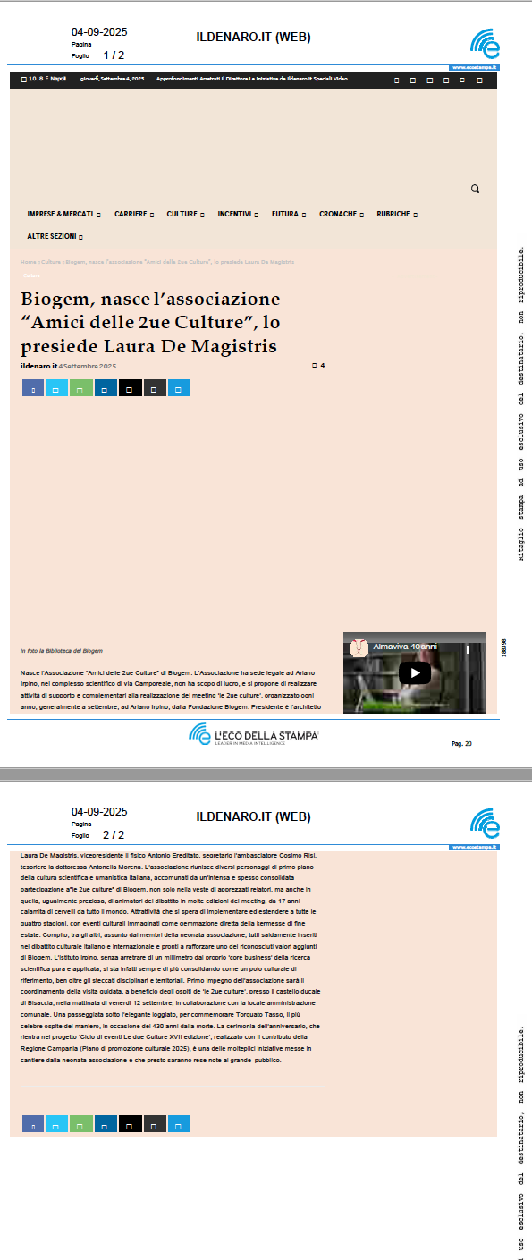 Biogem, nasce l'associazione  "Amici delle 2ue Culture" , lo presiede Laura De Magistris